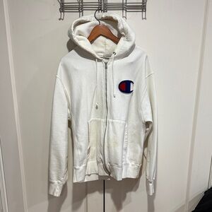 Champion Classic White Hoodie with Logo Patch